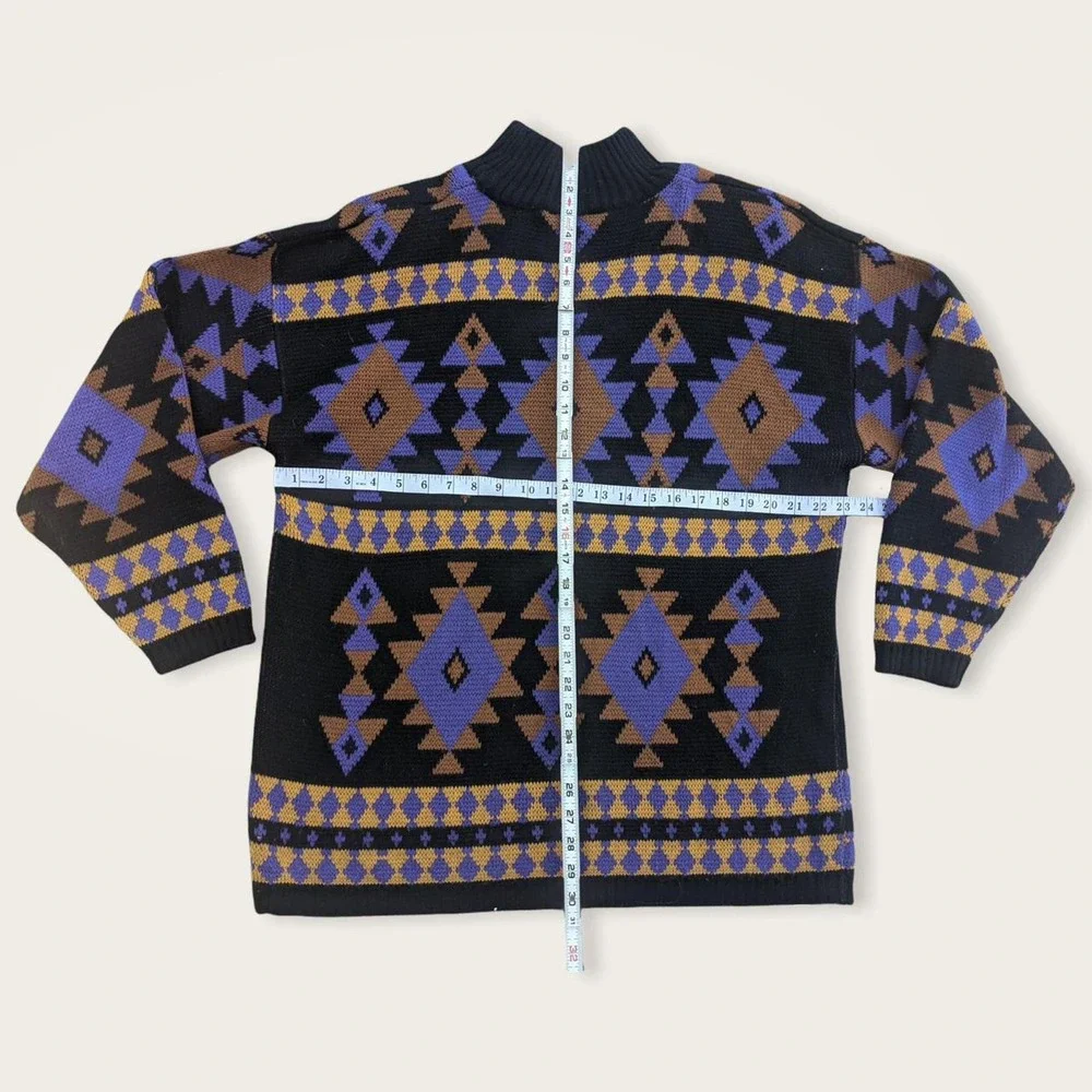 Vintage 80s Michael Carrie aztec funky Sweater Mock Neck Size‎ Large